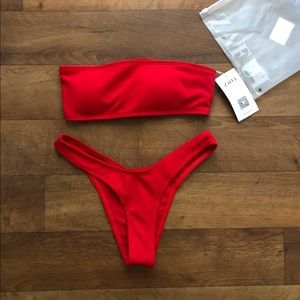 High cut ribbed bikini set